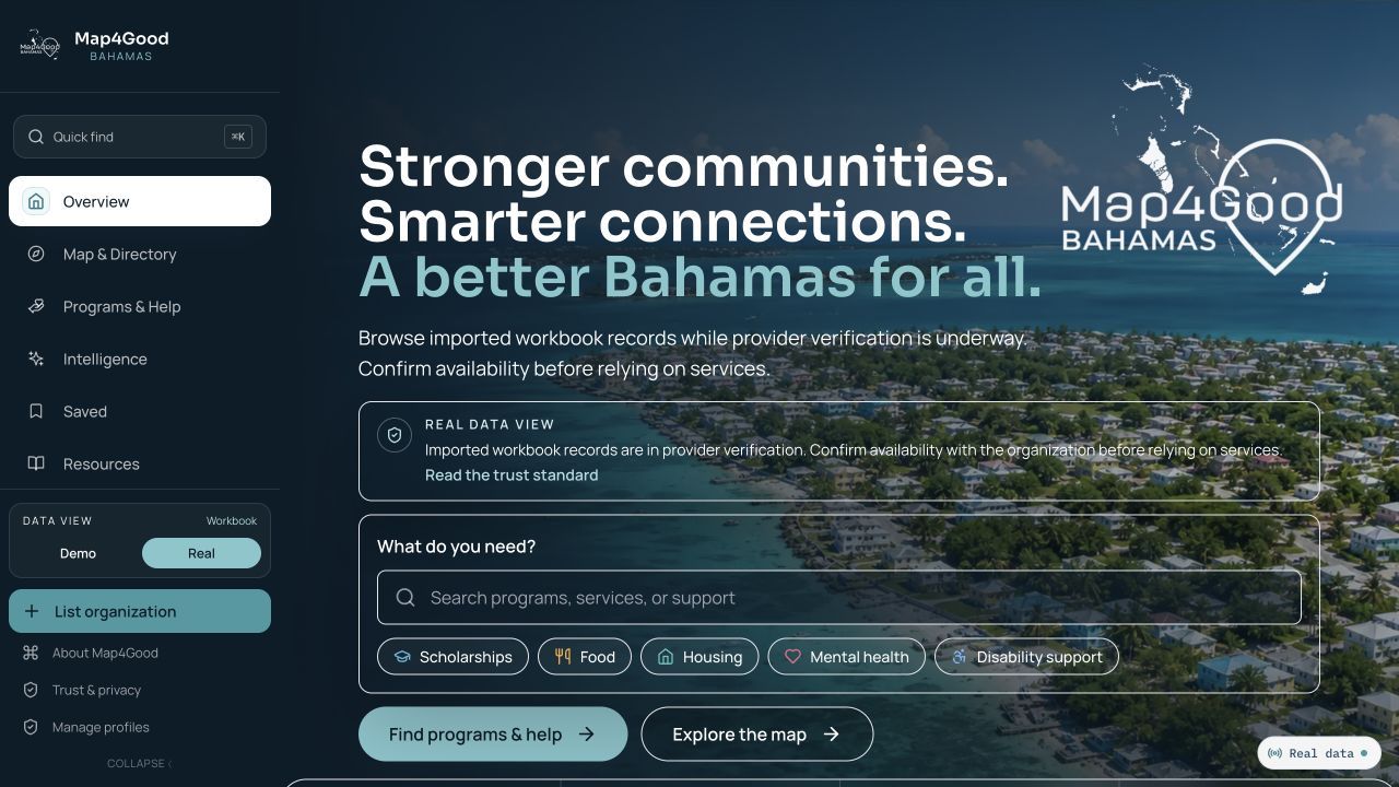 Map4Good Bahamas platform interface